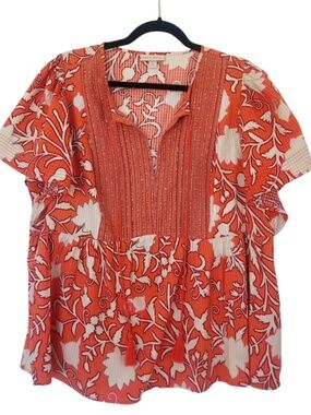 Knox Rose Orange Floral Print Plus Top Size XXL
